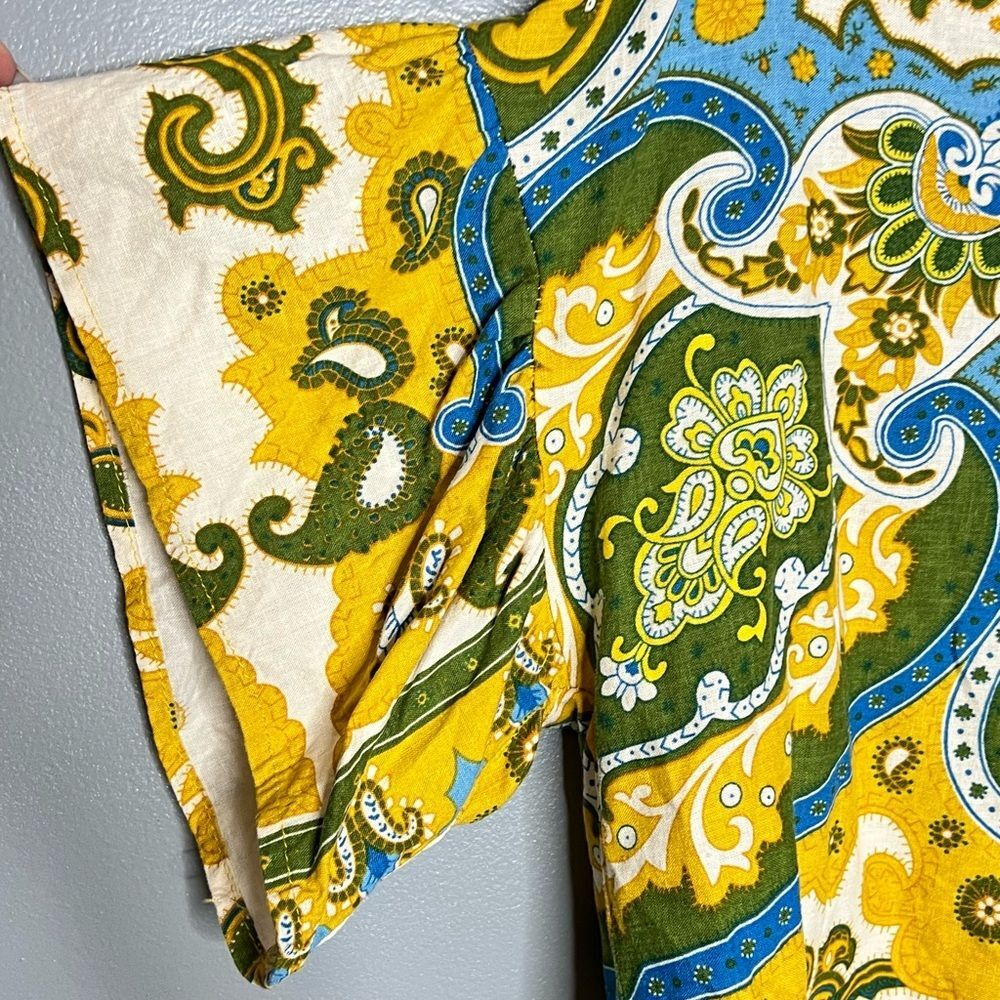 Haute Hippie Boho Paisley Print Blouse M Linen Blend V Neck Festival Top Chic - Picture 4 of 6